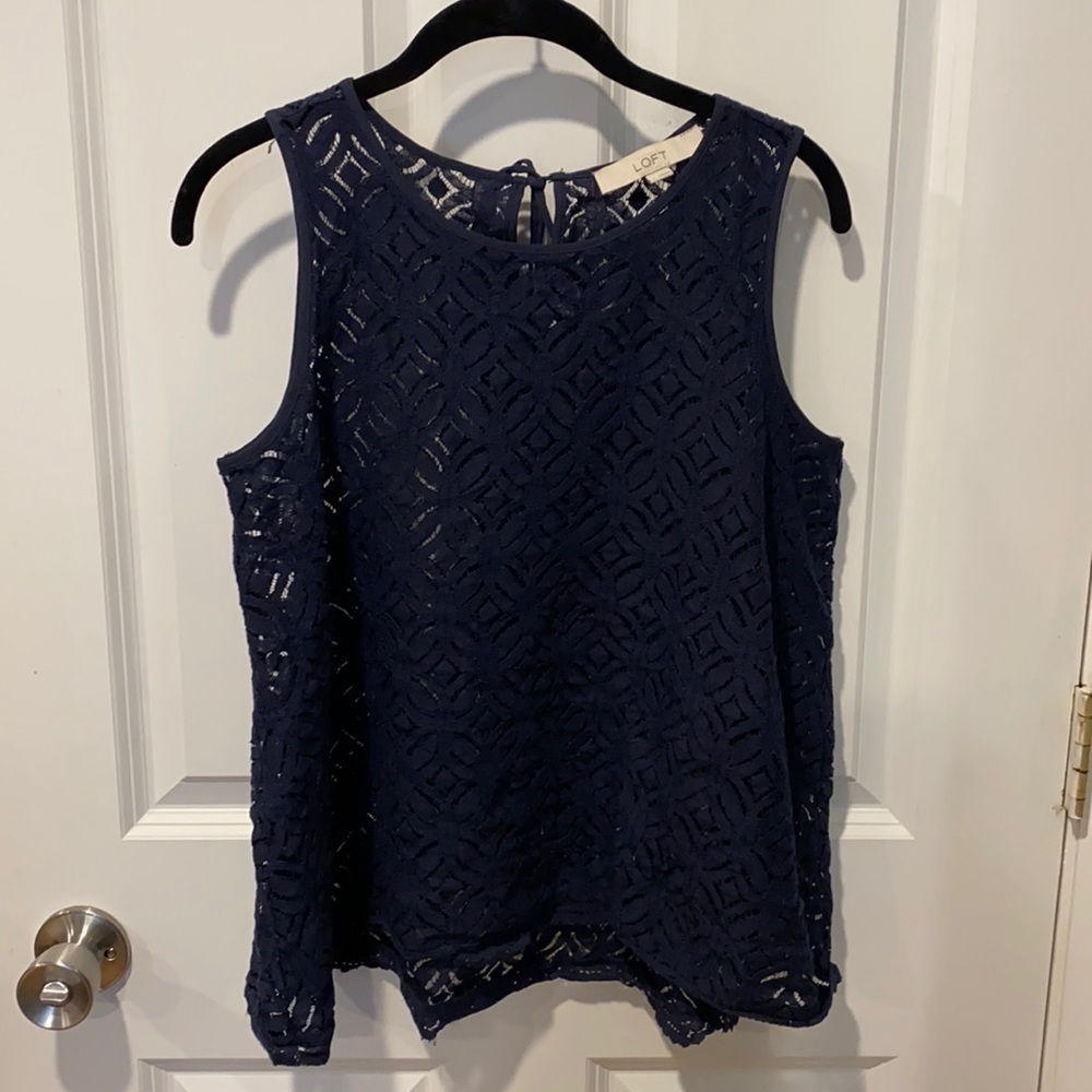 LOFT Blue Crochet Lacy Tank EUC